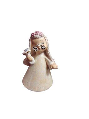 Vintage Napco Grandma Bride Bell, Grandmother Kitsch Iridescent, Japan, 4"